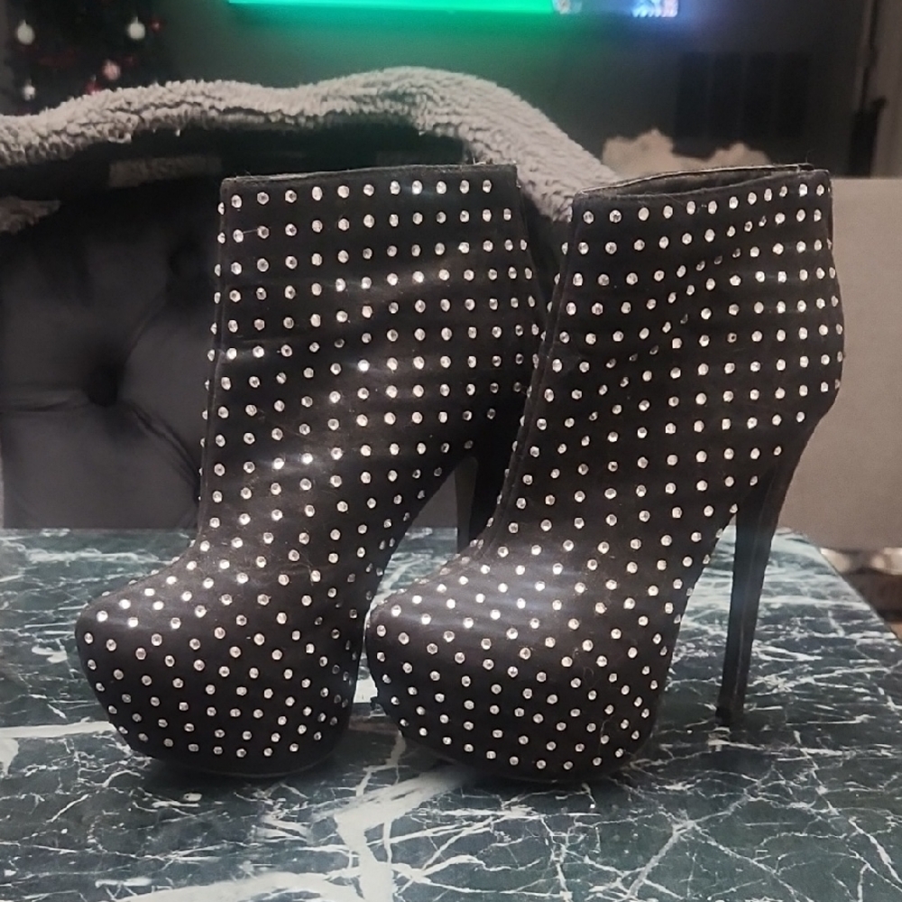 Signature Black Studded Heeled Boots